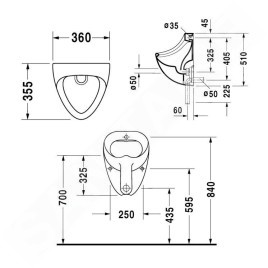 Duravit Urinals - Urinoir, arrivée d'eau arrière, blanc 0851350000