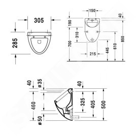 Duravit Urinals - Urinoir, arrivée d'eau arrière, blanc 0823360000