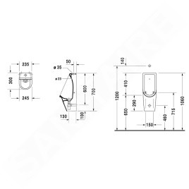 Duravit Starck 3 - Urinoir, évacuation verticale, Rimless, blanc alpin 0826250000