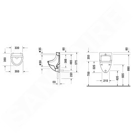 Duravit Starck 3 - Urinoir, évacuation horizontale, avec HygieneGlaze, blanc alpin 0821352000