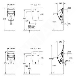 Villeroy & Boch O.novo - Urinoir à action siphonique Compact, alimentation arrière, avec cible, Ceramic Plus, blanc alpin