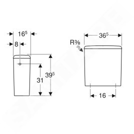 Geberit Selnova Square - Réservoir de chasse, alimentation latérale, blanc 500.490.01.1