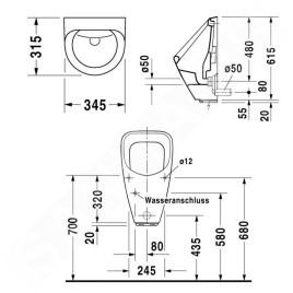 Duravit Urinals - Urinoir électronique, arrivée d'eau arrière, alimentation depuis pile, blanc 0830370000