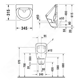 Duravit Urinals - Urinoir électronique, arrivée d'eau arrière, alimentation secteur, blanc 0830370093
