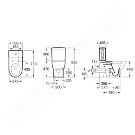 Roca Meridian - Réservoir de toilette, DualFlush, alimentation par le bas à gauche, blanc A34124H000
