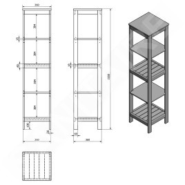Aqualine Etide - Etagère 360x1558x360 mm, blanc mat ET156