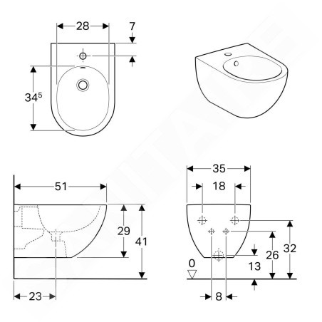 Geberit Acanto - Bidet suspendu 510x350x290 mm, blanc 500.601.01.2