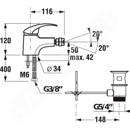 Jika Lyra - Mitigeur de bidet avec vidage, chrome H3412710040011