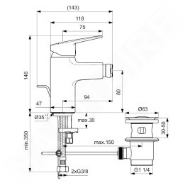Ideal Standard CeraPlan - Mitigeur de bidet avec vidage, chrome BD278AA