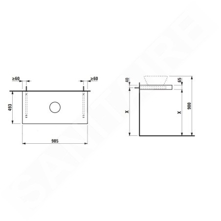 Laufen Lani - Comptoir pour lavabo, 99 cm, découpe au centre, chêne H4046611122671