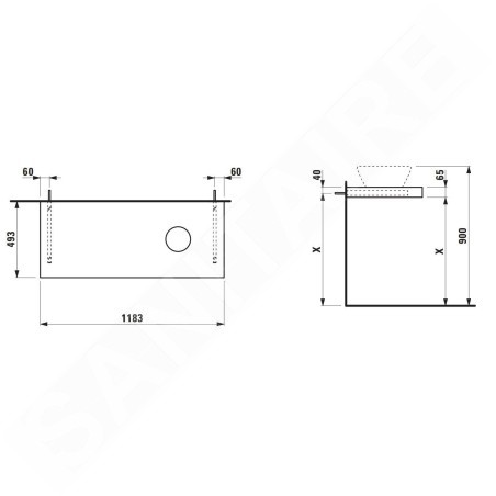 Laufen Lani - Comptoir pour lavabo, 118 cm, découpe à droite, chêne H4046731122671
