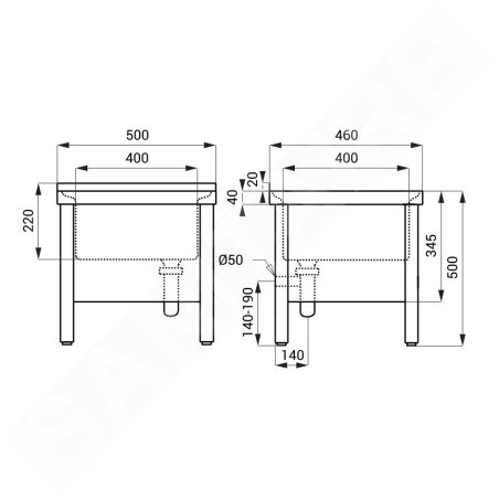 Sanela Vidoirs en inox - Vidoir sur pied 500x460 mm, inox SLVN 03