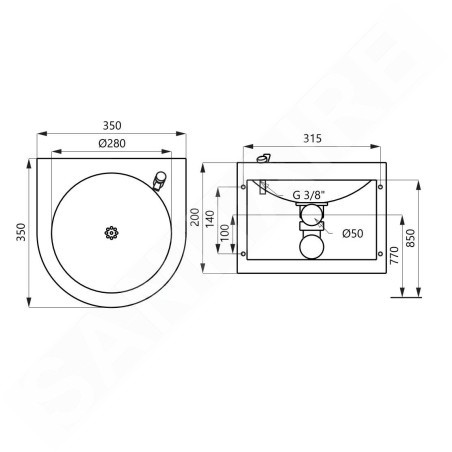 Sanela Fontaines à boire en inox - Fontaine à boire à suspendre 350x350 mm, inox SLUN 62