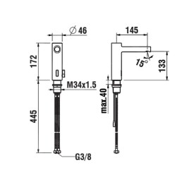 Laufen Twintronic - Mitigeur de lavabo électronique, avec mélangeur, alimentation secteur, inox brossé HF707003423000