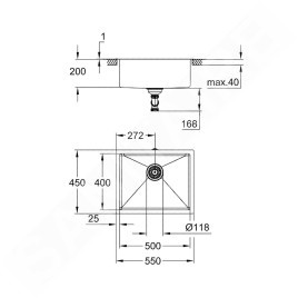 Grohe Éviers - Évier K700U , 540x440 mm, inox brossé 31574SD1