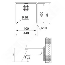 Franke Maris - Évier MRX 110-40, 440x440x180 mm, inox 122.0531.643
