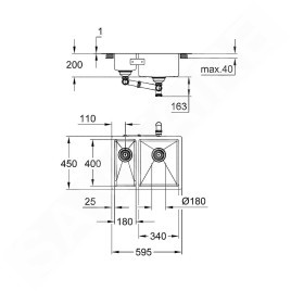 Grohe Éviers - Évier K700 avec garniture de vidage, 595x450 mm, inox brossé 31576SD1