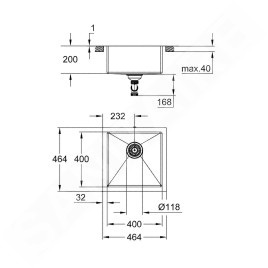 Grohe Éviers - Évier K700 avec garniture de vidage, 464x464 mm, inox brossé 31578SD1
