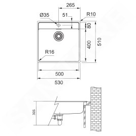 Franke Maris - Évier MRX 210/610-50 TL, 530x510x180 mm, inox 127.0539.574