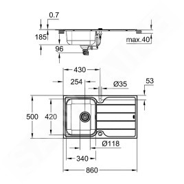 Grohe Éviers - Évier K500 avec garniture de vidage automatique, 860x500 mm, inox brossé 31571SD1