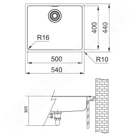 Franke Maris - Évier MRX 210/610-50, 540x440x180 mm, inox 127.0539.573