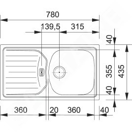 Franke Eurostar - Évier ETN 614 N ETHOS, 780x435 mm, inox 101.0684.385