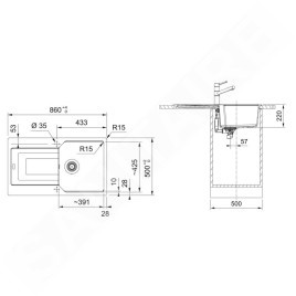 Franke Urban - Évier en fragranit UBG 611-86, 860x500 mm, blanc arctique 114.0700.109