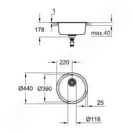 Grohe Éviers - Évier K200, Ø 440 mm, inox brossé 31720SD0