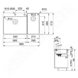 Franke Box Center - Évier BWX 220/620-54-27/2, 860x510 mm, inox 127.0538.259