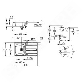 Grohe Éviers - Ensemble évier K200 et mitigeur Eurosmart, inox brossé / chrome 31565SD1