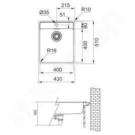 Franke Maris - Évier MRX 210/610-40TL, 430x510x180 mm, inox 127.0539.571