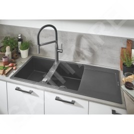 Grohe Éviers - Évier composite K500 avec garniture de vidage automatique, 1160x500 mm, noir granite 31647AP0