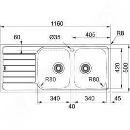 Franke Spark - Évier SKX 621, 1160x500 mm, inox 101.0504.083