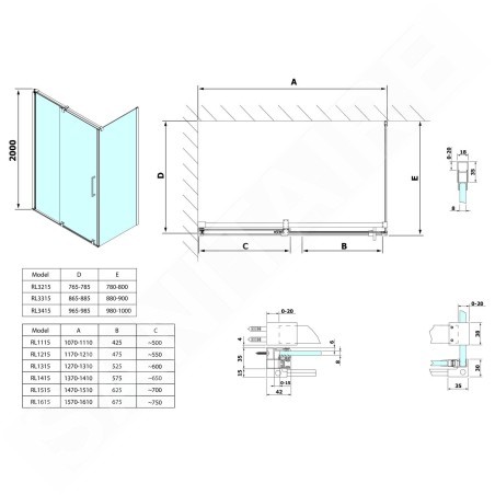 Polysan Rolls Line - Porte de douche coulissante 1200 x 2000 mm, aluminium poli/verre clair RL1215