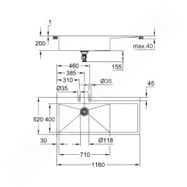 Grohe Éviers - Évier K1000 avec garniture de vidage automatique, 1160x520 mm, inox brossé 31581SD1