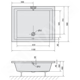Polysan Deep - Receveur de douche profond, 1100x900x260 mm, blanc 72363