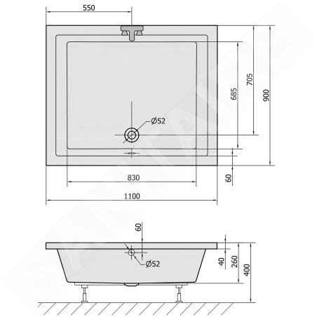 Polysan Deep - Receveur de douche profond, 1100x900x260 mm, blanc 72363