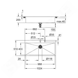 Grohe Éviers - Évier K800 avec garniture de vidage automatique, 1024x510 mm, inox brossé 31586SD1