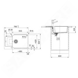 Franke Urban - Évier en fragranit UBG 611-78 BB, 780x500 mm, blanc arctique 114.0700.102
