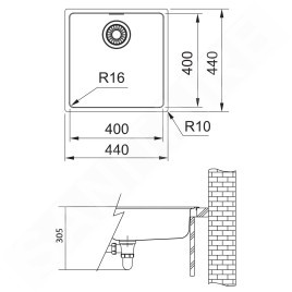 Franke Maris - Évier MRX 210/610-40, 440x440x180 mm, inox 127.0539.540