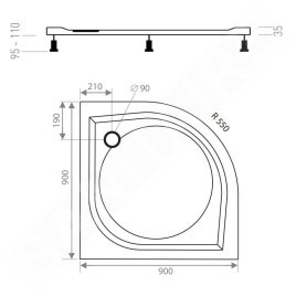 Lansanit EX - Receveur de douche 900x900 mm, blanc LITEX-90K