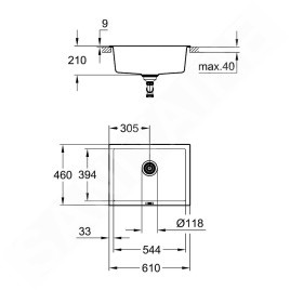 Grohe Éviers - Évier composite K700 avec garniture de vidage, 610x460 mm, gris granite 31655AT0