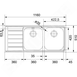 Franke Neptun - Évier en inox NEX 621/7, 1160x510 mm + siphon 101.0120.274