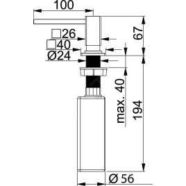 Franke Centinox - Distributeur de savon, pour trou de 25-36mm, 250 ml, inox 119.0176.059