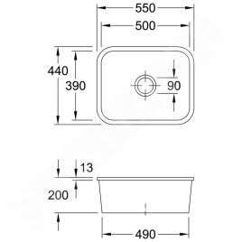 Villeroy & Boch Éviers - Évier en céramique 550x440 mm avec vidage, CeramicPlus, blanc alpin 670601R1