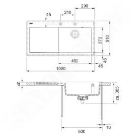 Franke Mythos - Évier en céramique MTK 611-100 / 2, 1000x510 mm, Anthrazit matt 124.0380.248
