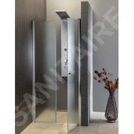 Aqualine Cabines de douche - Porte de douche Pilot, en deux parties 1000 mm, aluminium brillant/verre Brick PT102