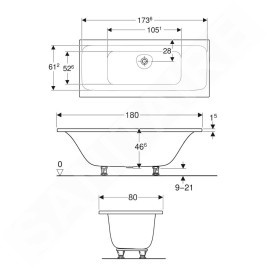 Geberit Tawa - Baignoire 1800x800x466 mm, blanc 554.124.01.1