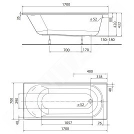 Kolo Opal Plus - Baignoire, 1700x700 mm, blanc XWP1270000