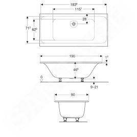 Geberit Tawa - Baignoire 1900x900x466 mm, blanc 554.125.01.1